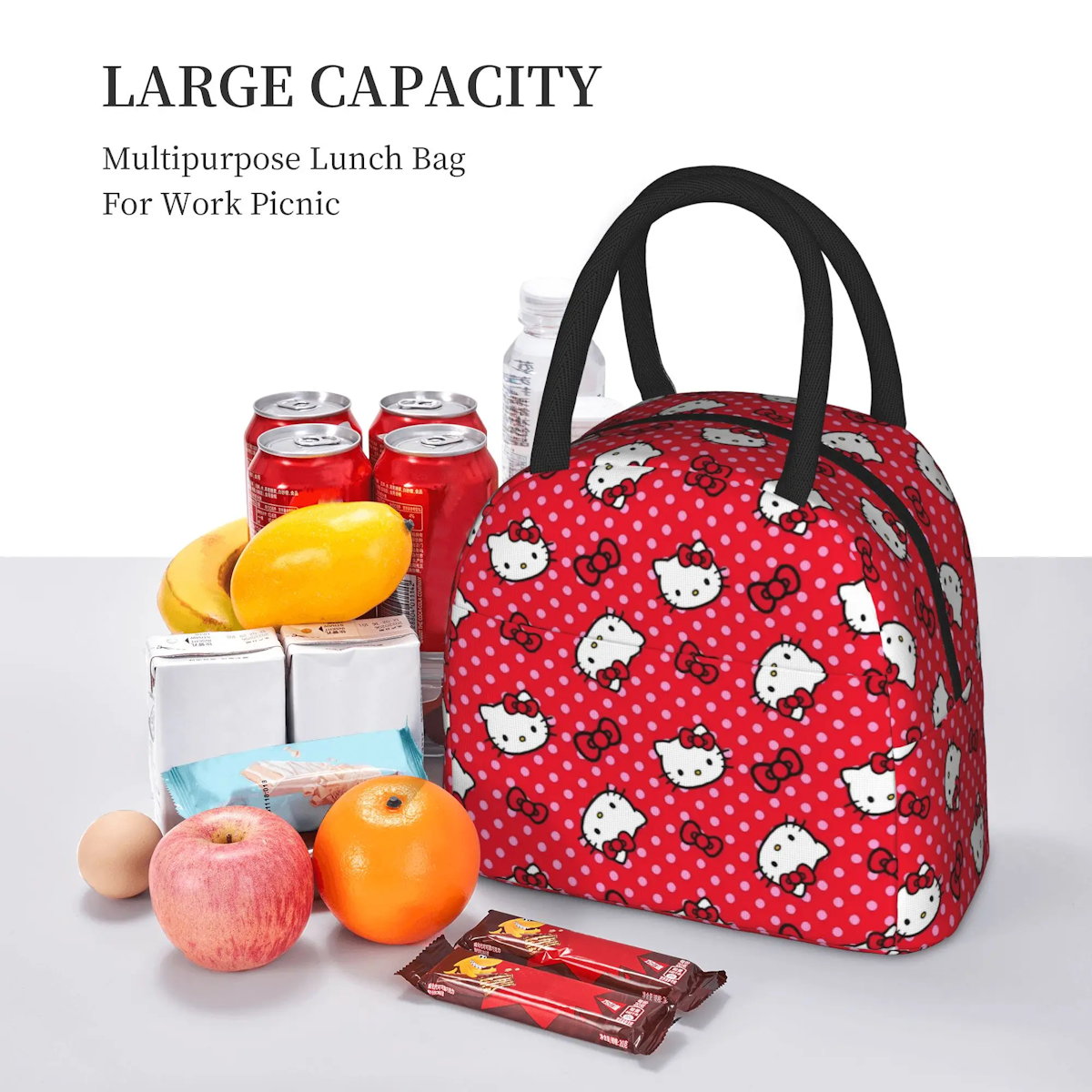 Red Hello Kitty Lunch Bags Portable Insulated School Lunch Bags - ChildAngle