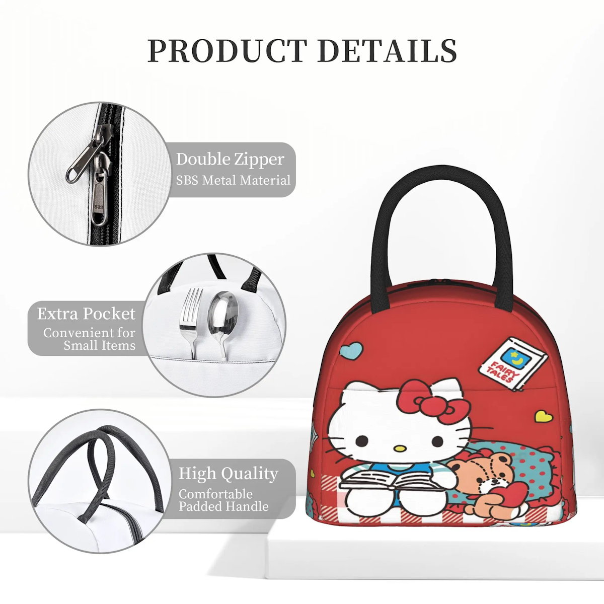 Red Hello Kitty Lunch Bags Portable Insulated School Lunch Bags - ChildAngle