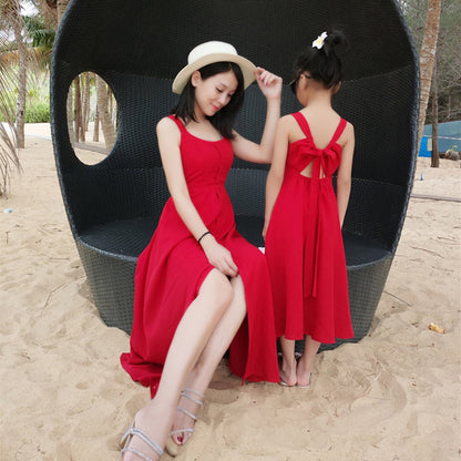 Mommy and Me Matching Dress Red Sleeveless Dress for Halter Back Ruffle Dress - ChildAngle