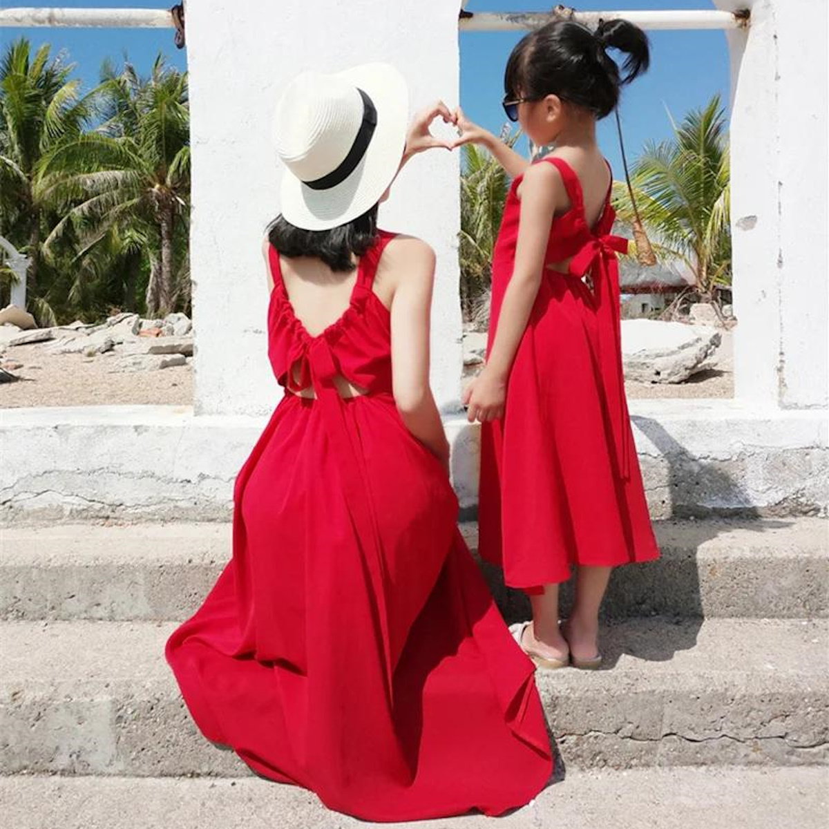 Mommy and Me Matching Dress Red Sleeveless Dress for Halter Back Ruffle Dress - ChildAngle