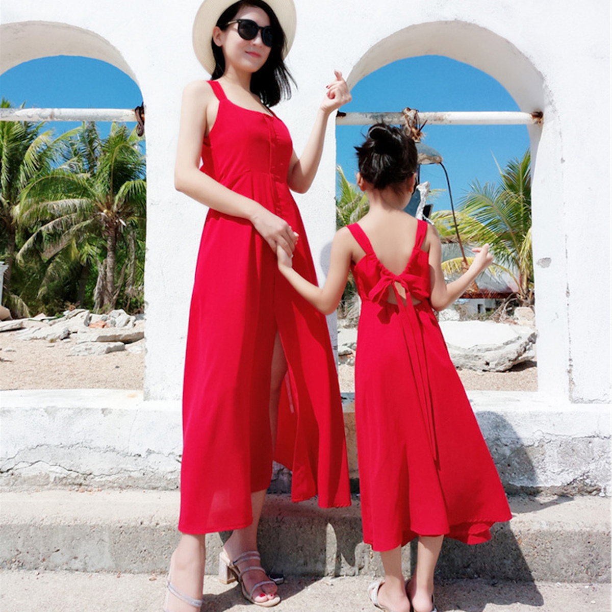 Mommy and Me Matching Dress Red Sleeveless Dress for Halter Back Ruffle Dress - ChildAngle