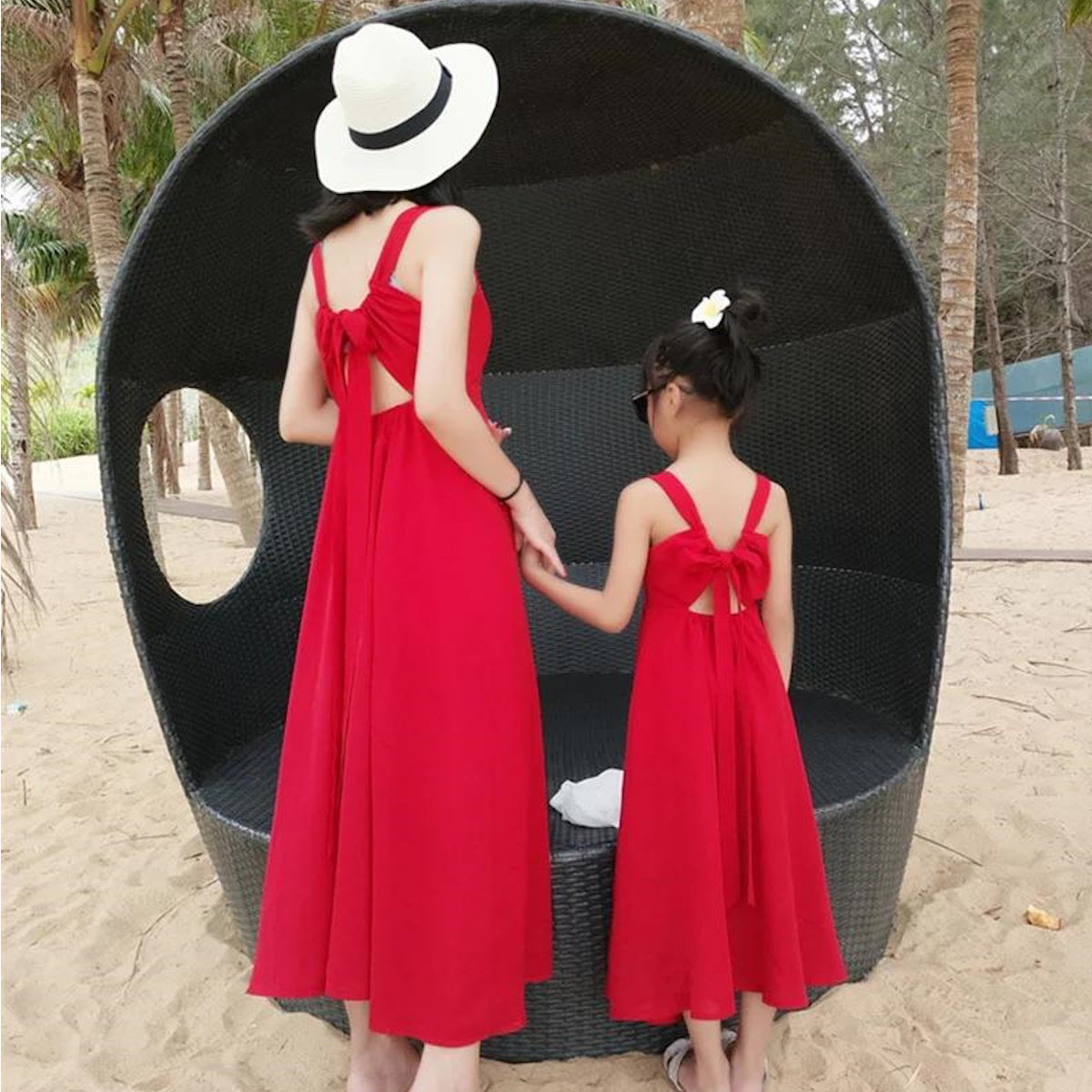 Mommy and Me Matching Dress Red Sleeveless Dress for Halter Back Ruffle Dress - ChildAngle