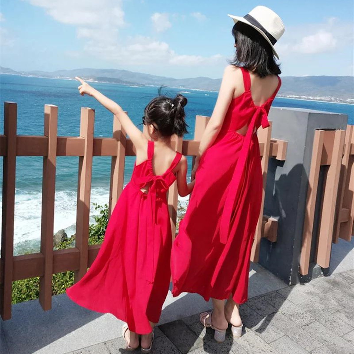 Mommy and Me Matching Dress Red Sleeveless Dress for Halter Back Ruffle Dress - ChildAngle