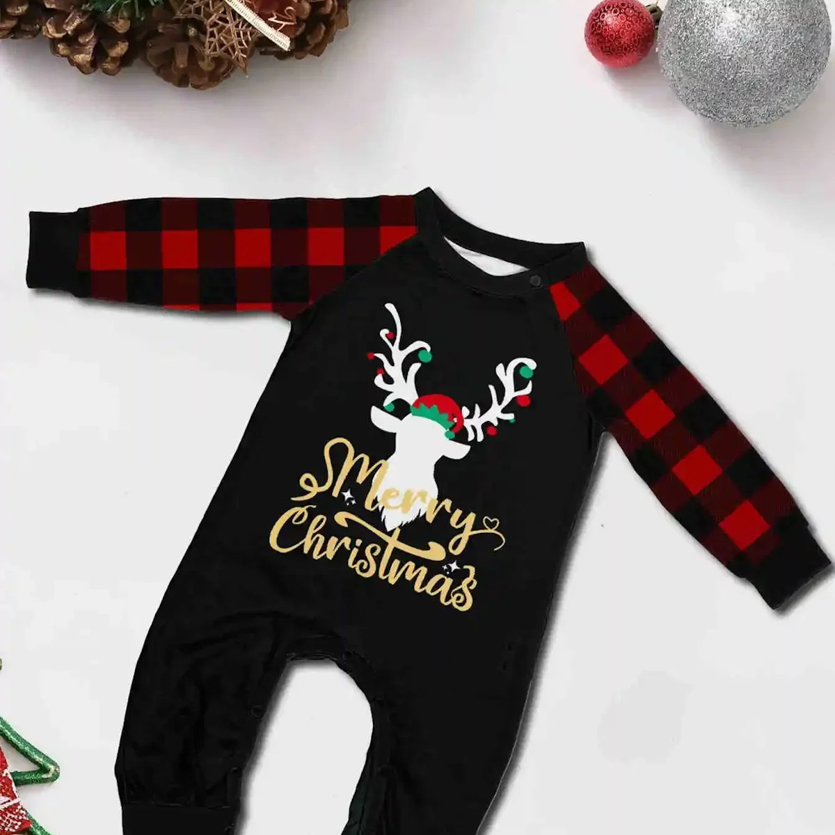Reindeer Merry Christmas Plaid Checkered Christmas Family Matching Christmas PJS Pyjamas Set - ChildAngle