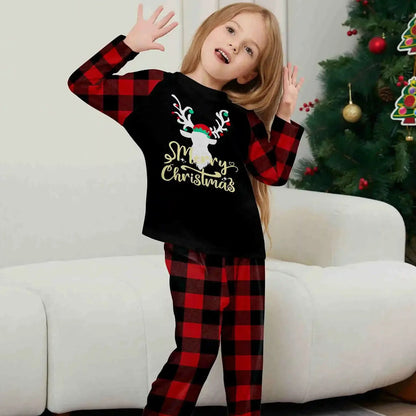 Reindeer Merry Christmas Plaid Checkered Christmas Family Matching Christmas PJS Pyjamas Set - ChildAngle