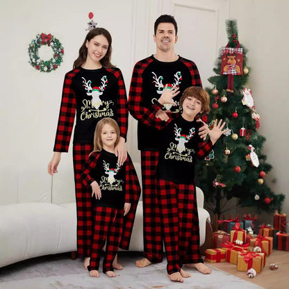 Reindeer Merry Christmas Plaid Checkered Christmas Family Matching Christmas PJS Pyjamas Set - ChildAngle
