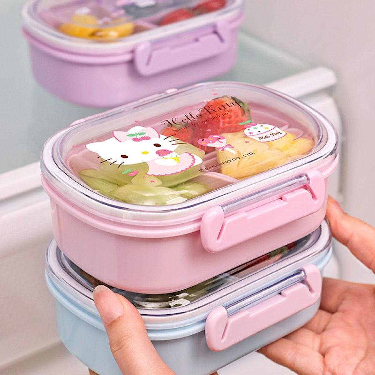 Childrens Lunch Box Cinnamoroll My Melody Hello Kitty double-sided Lunch Box Cartoon Bento Boxes with 3 Compartments Removable- ChildAngle