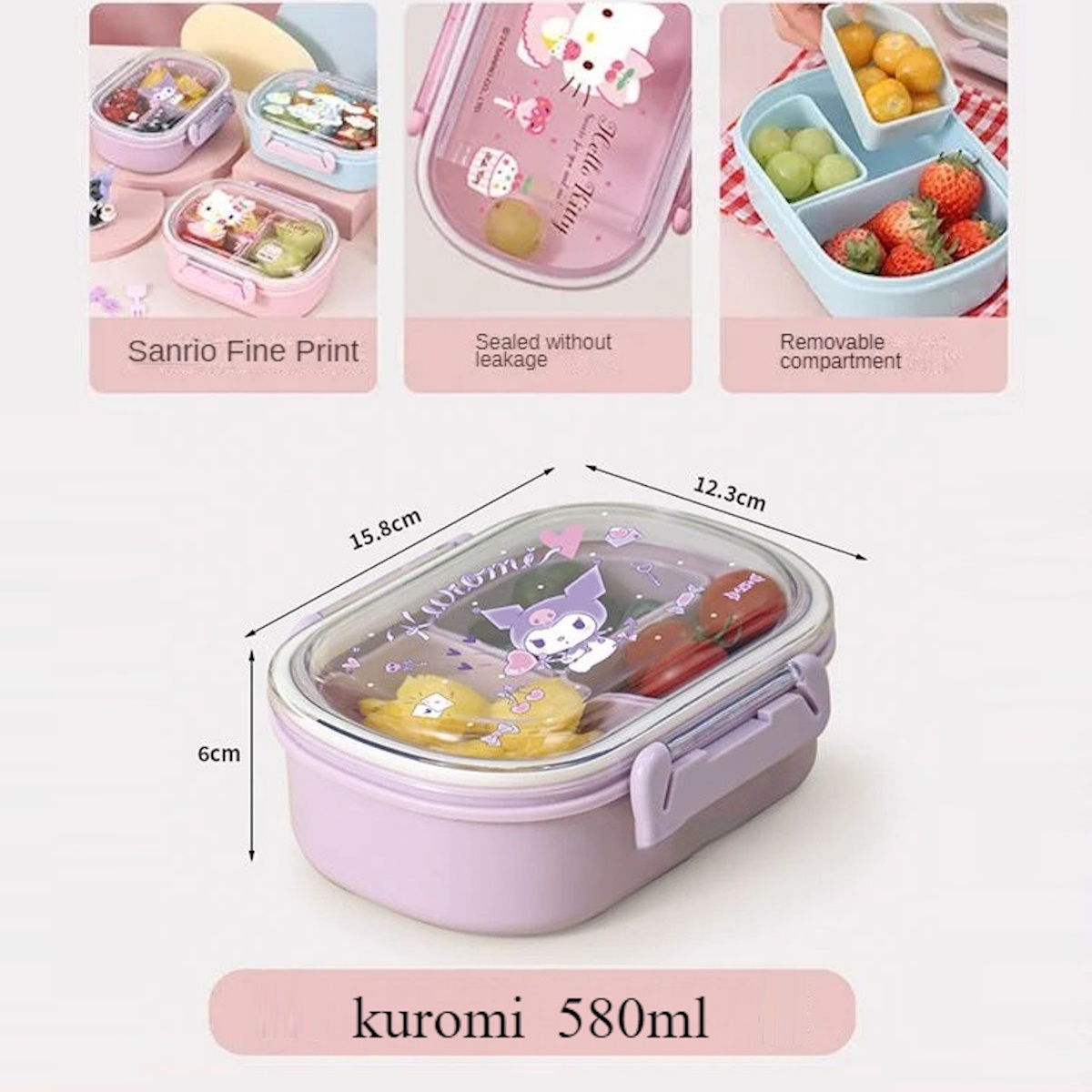 Childrens Lunch Box Cinnamoroll My Melody Hello Kitty double-sided Lunch Box Cartoon Bento Boxes with 3 Compartments Removable- ChildAngle