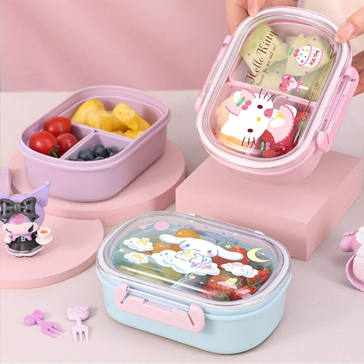 Childrens Lunch Box Cinnamoroll My Melody Hello Kitty double-sided Lunch Box Cartoon Bento Boxes with 3 Compartments Removable- ChildAngle