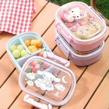 Childrens Lunch Box Cinnamoroll My Melody Hello Kitty double-sided Lunch Box Cartoon Bento Boxes with 3 Compartments Removable- ChildAngle