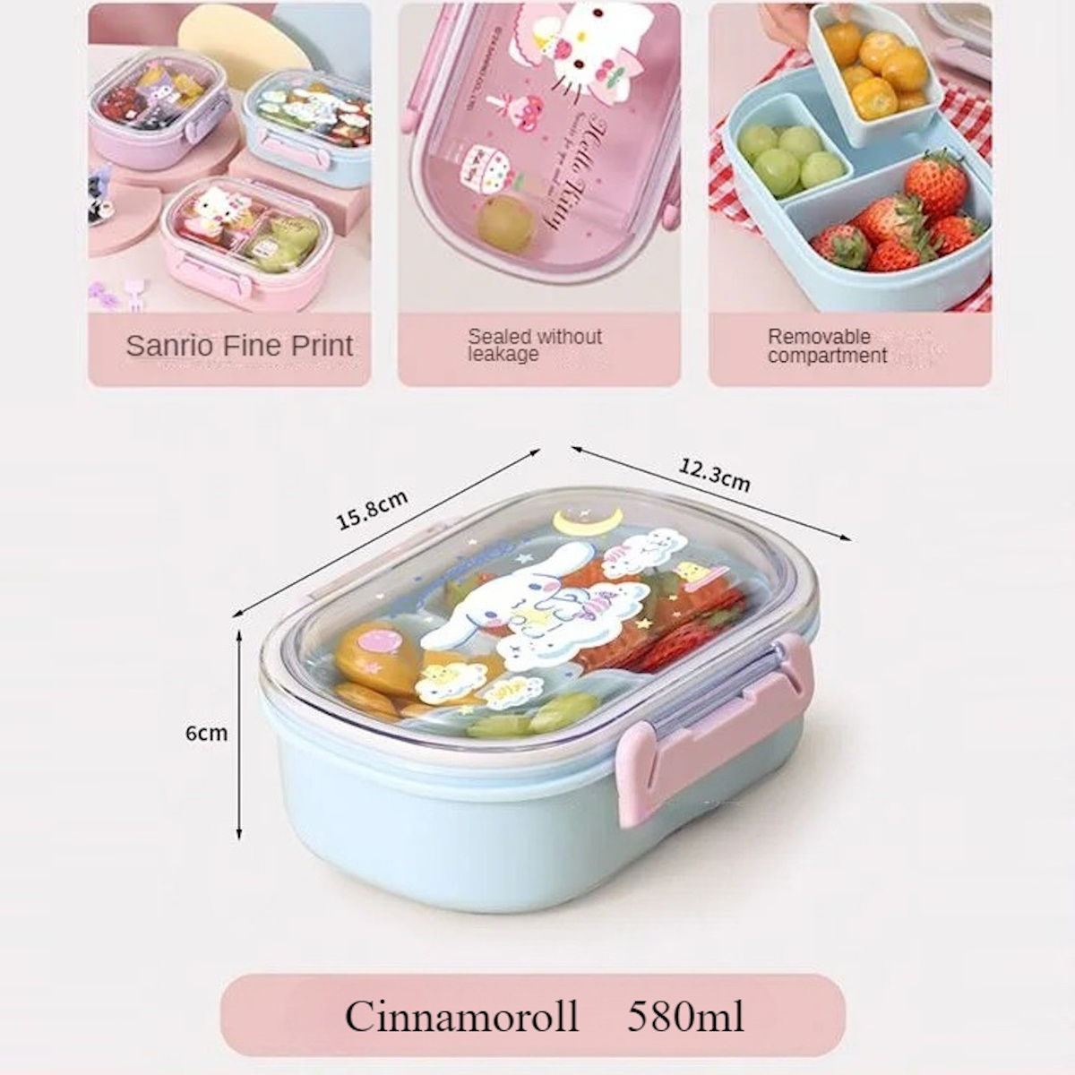 Childrens Lunch Box Cinnamoroll My Melody Hello Kitty double-sided Lunch Box Cartoon Bento Boxes with 3 Compartments Removable- ChildAngle