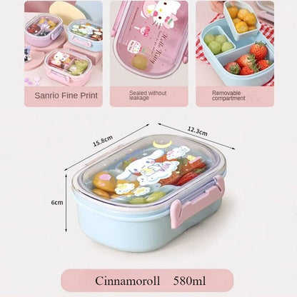 Childrens Lunch Box Cinnamoroll My Melody Hello Kitty double-sided Lunch Box Cartoon Bento Boxes with 3 Compartments Removable- ChildAngle