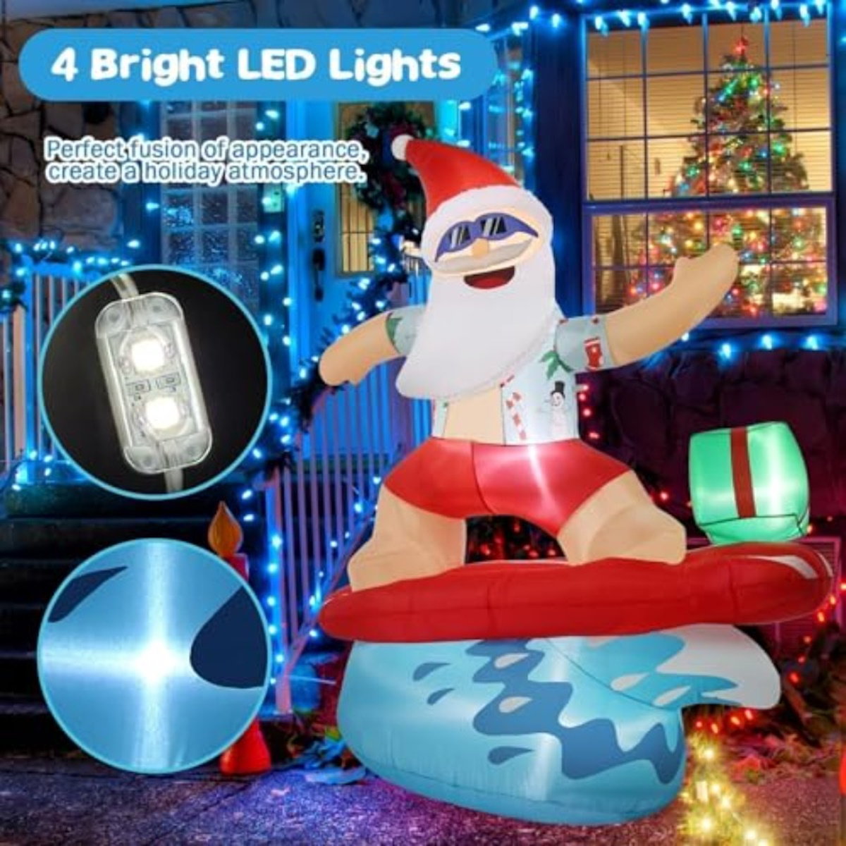 6.5ft Santa Claus Inflatables Surfing Santa Watermelon Christmas Tree - ChildAngle