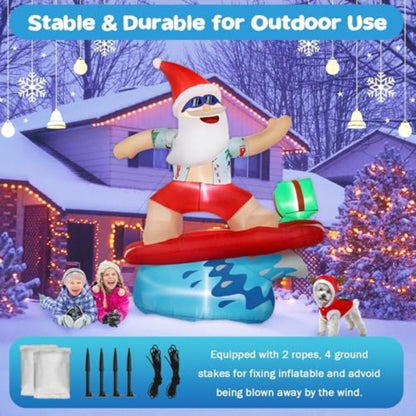 6.5ft Santa Claus Inflatables Surfing Santa Watermelon Christmas Tree - ChildAngle