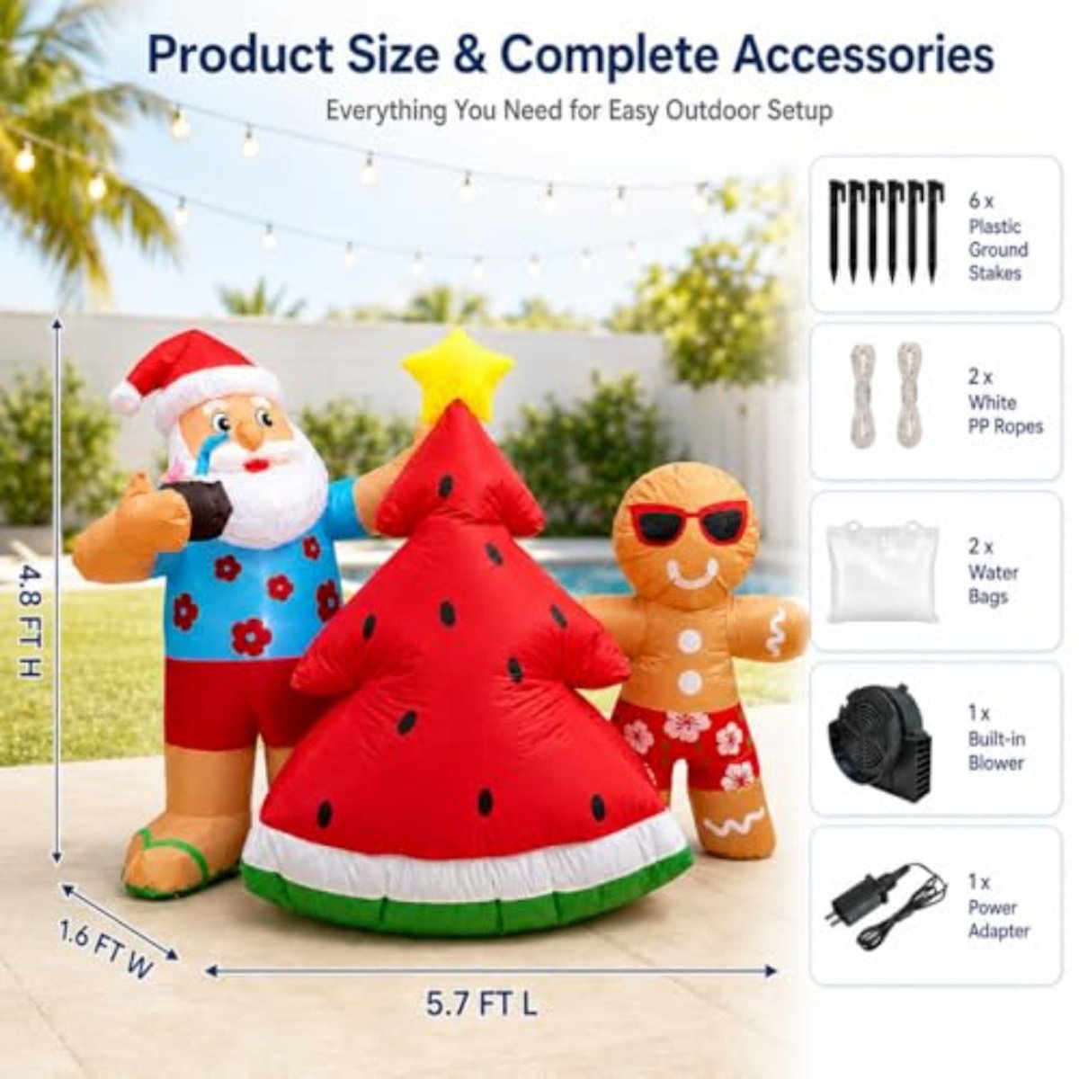 6.5ft Santa Claus Inflatables Surfing Santa Watermelon Christmas Tree - ChildAngle