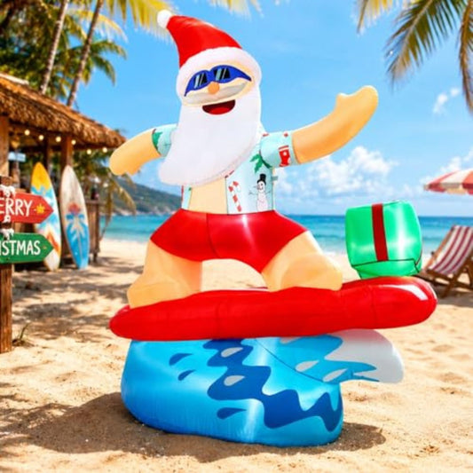 6.5ft Santa Claus Inflatables Surfing Santa Watermelon Christmas Tree - ChildAngle