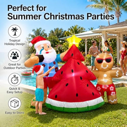 6.5ft Santa Claus Inflatables Surfing Santa Watermelon Christmas Tree - ChildAngle