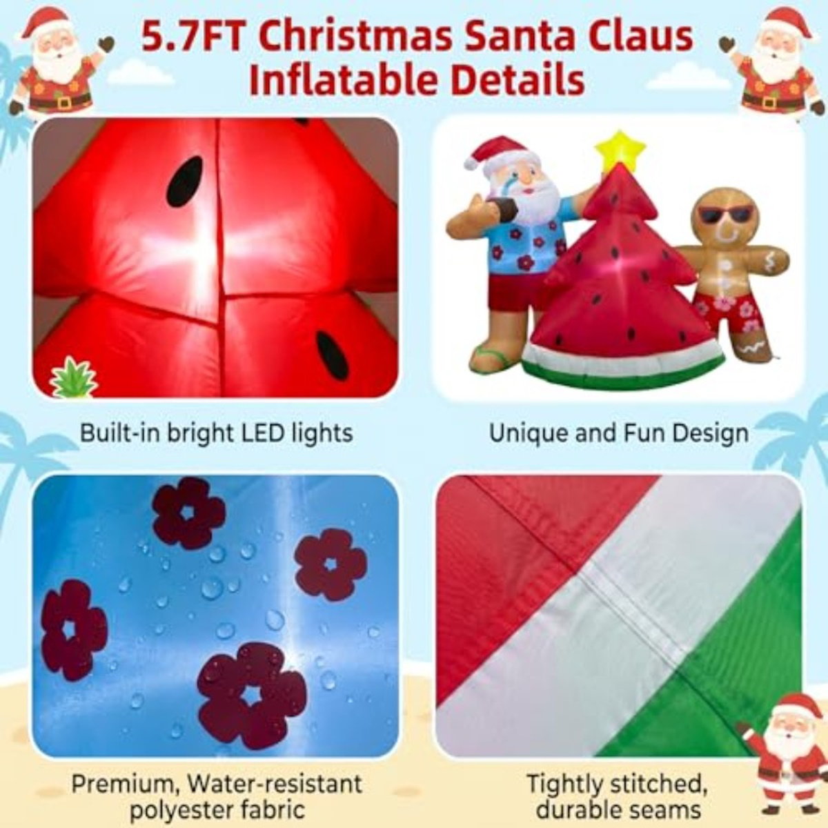 6.5ft Santa Claus Inflatables Surfing Santa Watermelon Christmas Tree - ChildAngle