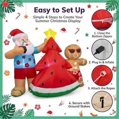 6.5ft Santa Claus Inflatables Surfing Santa Watermelon Christmas Tree - ChildAngle