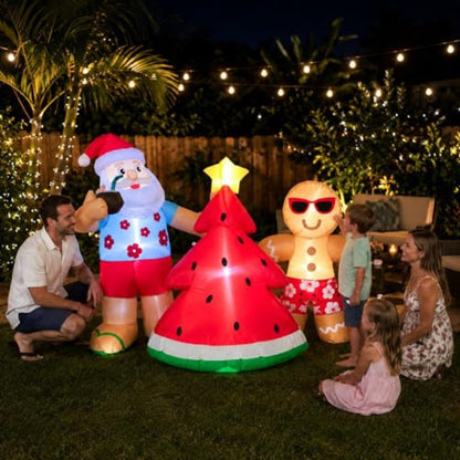 6.5ft Santa Claus Inflatables Surfing Santa Watermelon Christmas Tree - ChildAngle