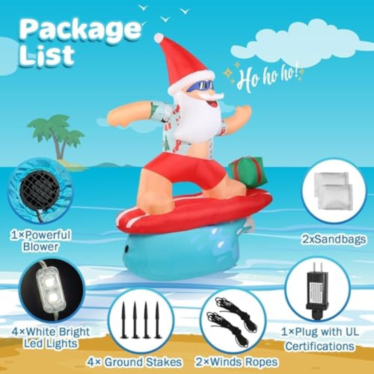 6.5ft Santa Claus Inflatables Surfing Santa Watermelon Christmas Tree - ChildAngle