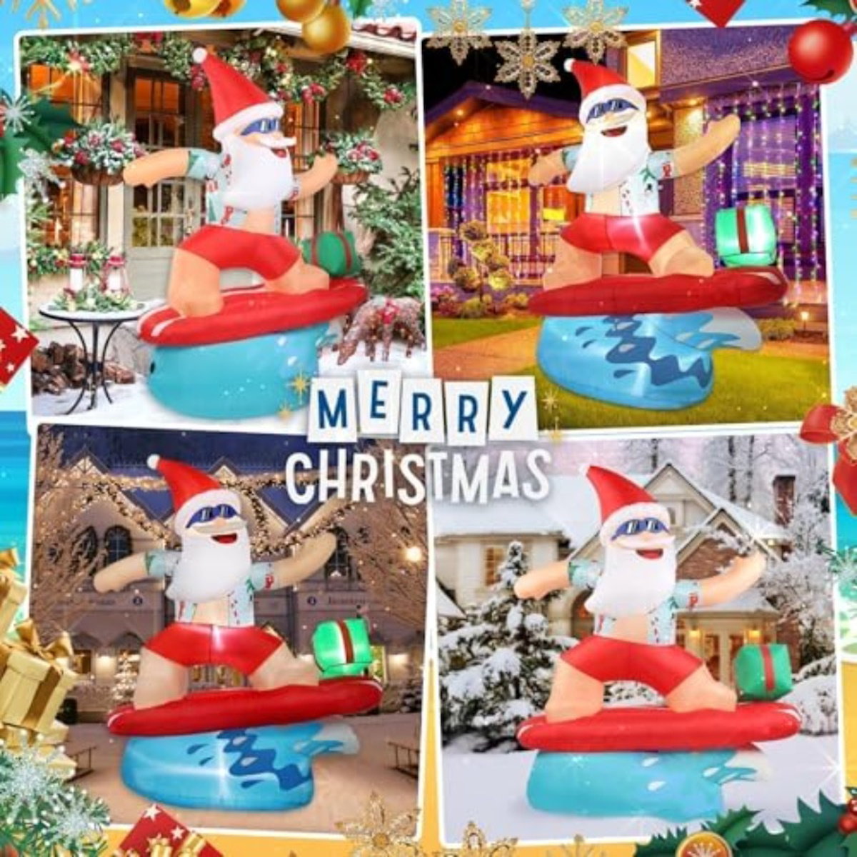 6.5ft Santa Claus Inflatables Surfing Santa Watermelon Christmas Tree - ChildAngle