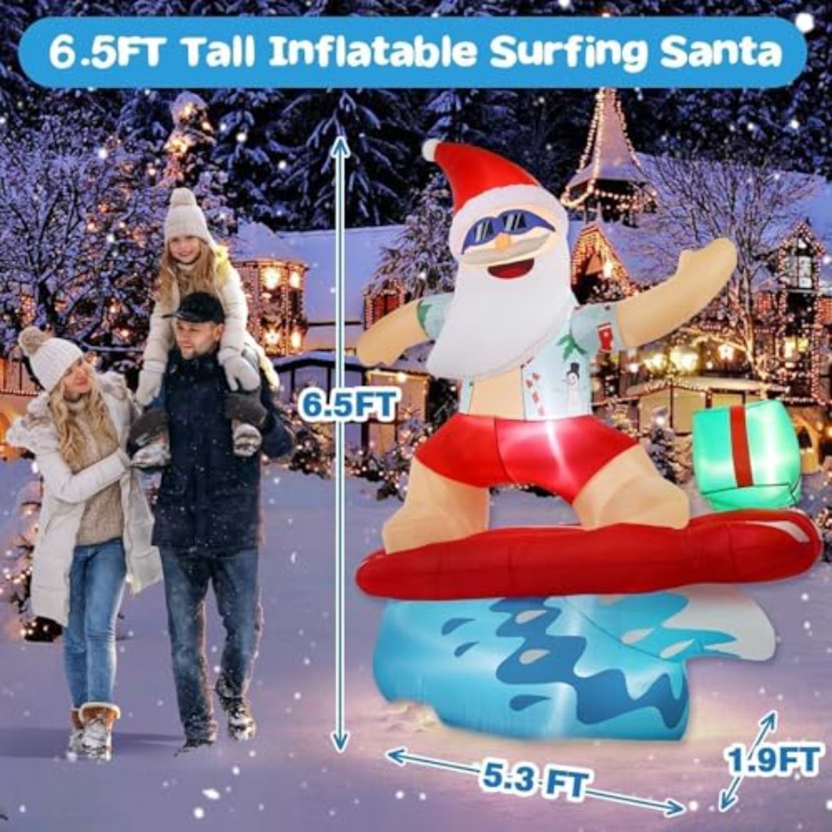 6.5ft Santa Claus Inflatables Surfing Santa Watermelon Christmas Tree - ChildAngle