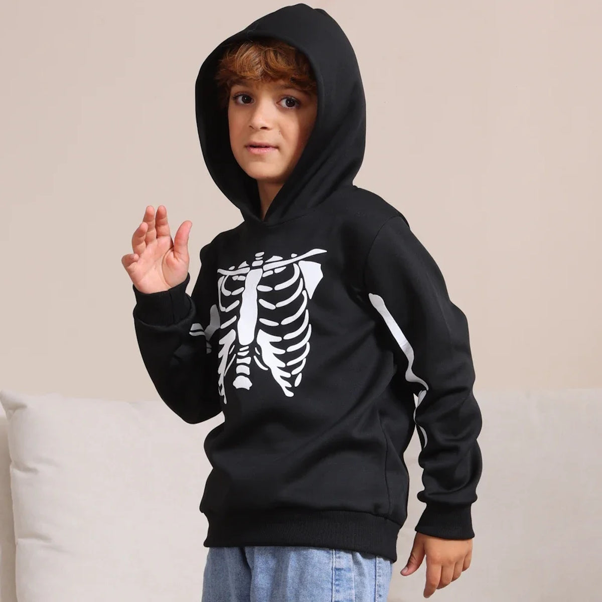 Family Matching Outfits Halloween Skeleton Print Long-sleeve Pullover Sweatshirts - ChildAngle