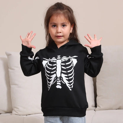 Family Matching Outfits Halloween Skeleton Print Long-sleeve Pullover Sweatshirts - ChildAngle