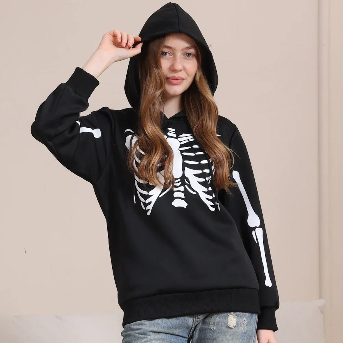 Family Matching Outfits Halloween Skeleton Print Long-sleeve Pullover Sweatshirts - ChildAngle