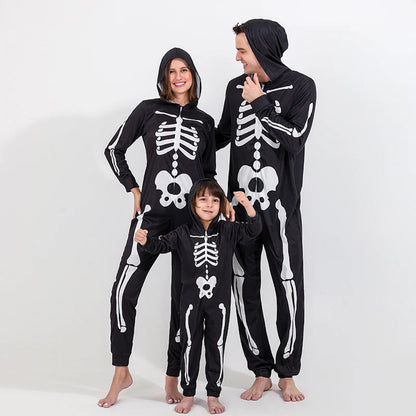 Halloween Family Matching Pajamas Hooded Skeleton Print Sleepwear Pyjamas - ChildAngle