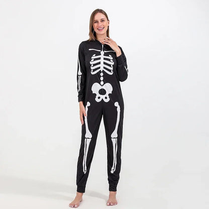 Halloween Family Matching Pajamas Hooded Skeleton Print Sleepwear Pyjamas - ChildAngle
