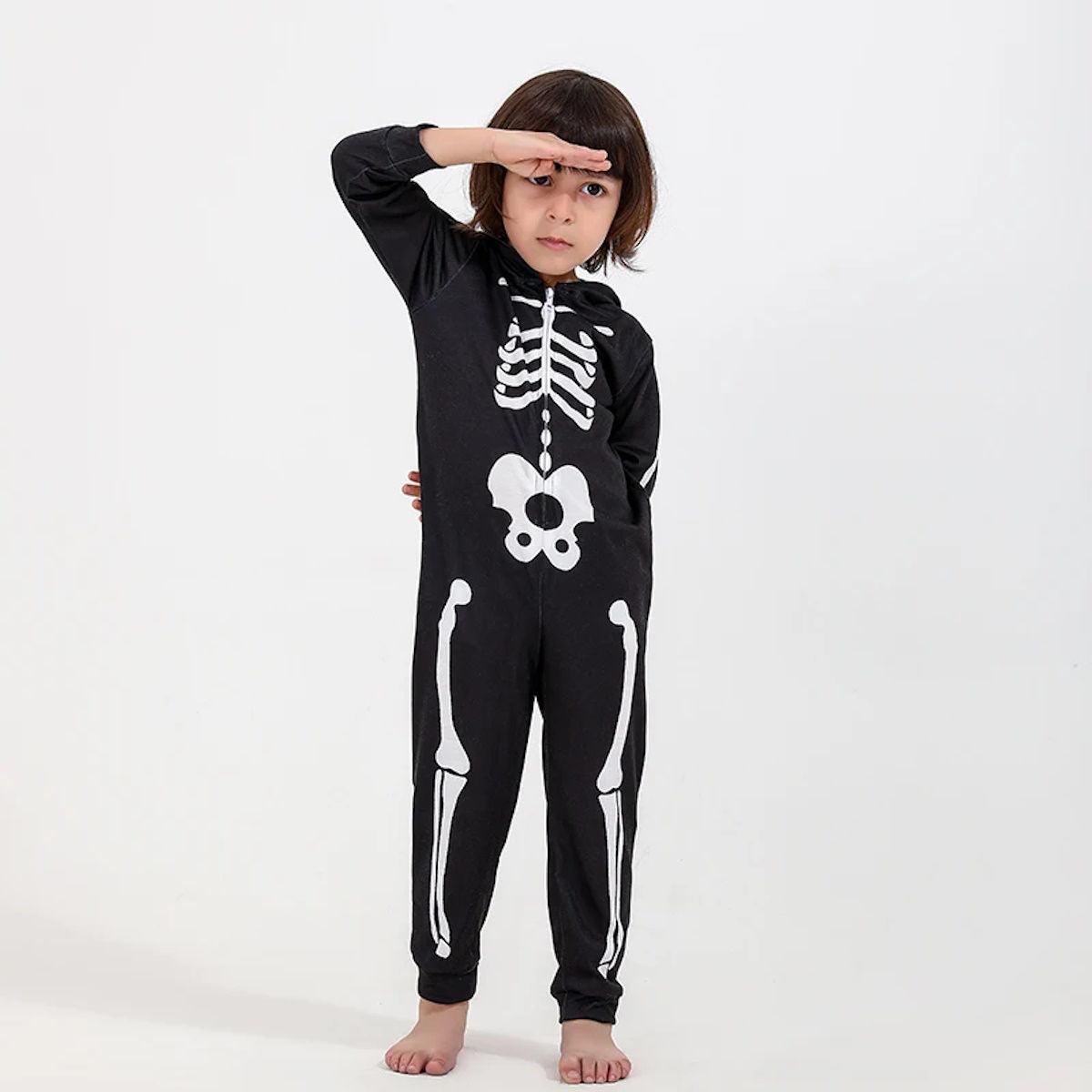 Halloween Family Matching Pajamas Hooded Skeleton Print Sleepwear Pyjamas - ChildAngle