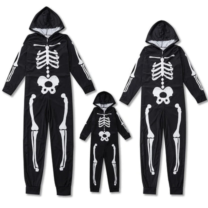 Halloween Family Matching Pajamas Hooded Skeleton Print Sleepwear Pyjamas - ChildAngle