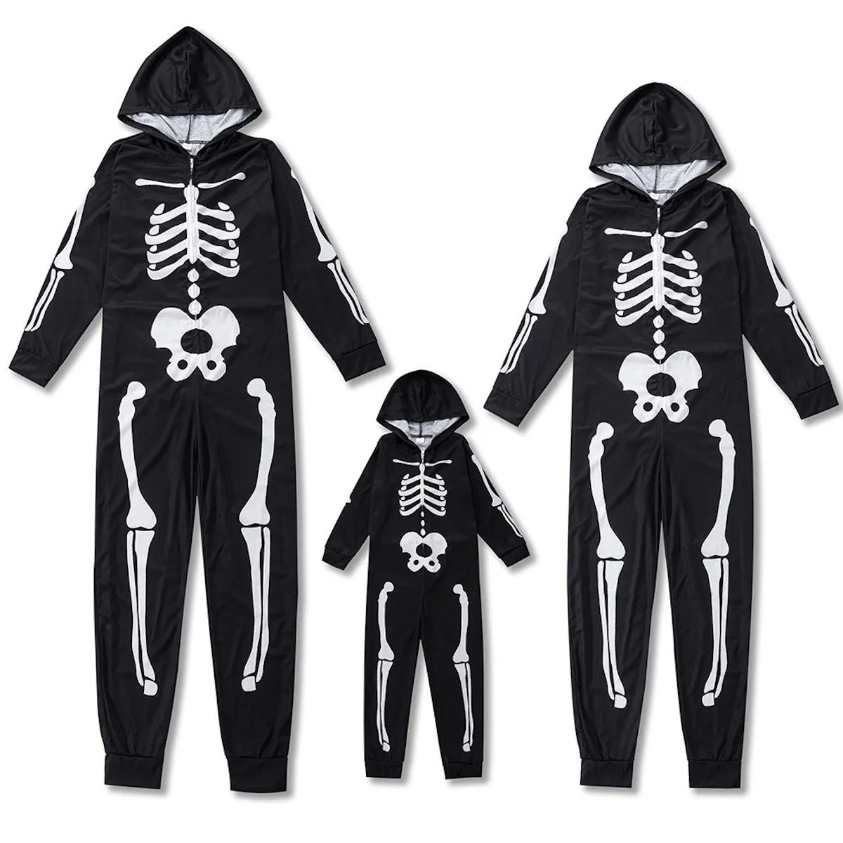 Halloween Family Matching Pajamas Hooded Skeleton Print Sleepwear Pyjamas