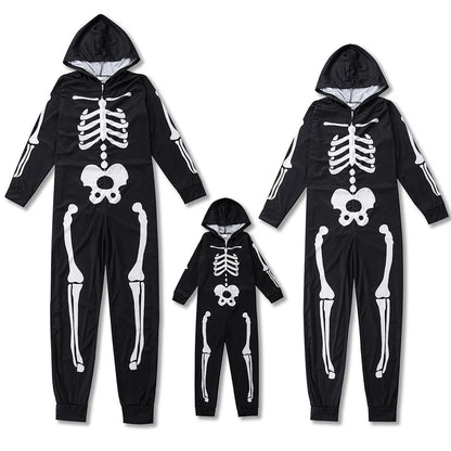 Halloween Family Matching Pajamas Hooded Skeleton Print Sleepwear Pyjamas