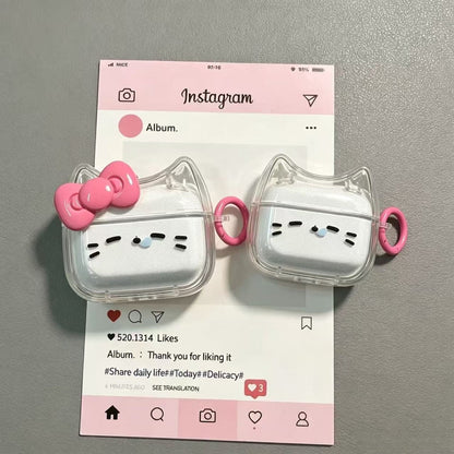 Cat-shaped air pod case with pink ring - ChildAngle Sleepy Cat AirPods Case
