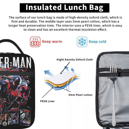 Spiderman Lunch Bag Spider Web Portable Tote with Side Mesh Pocket