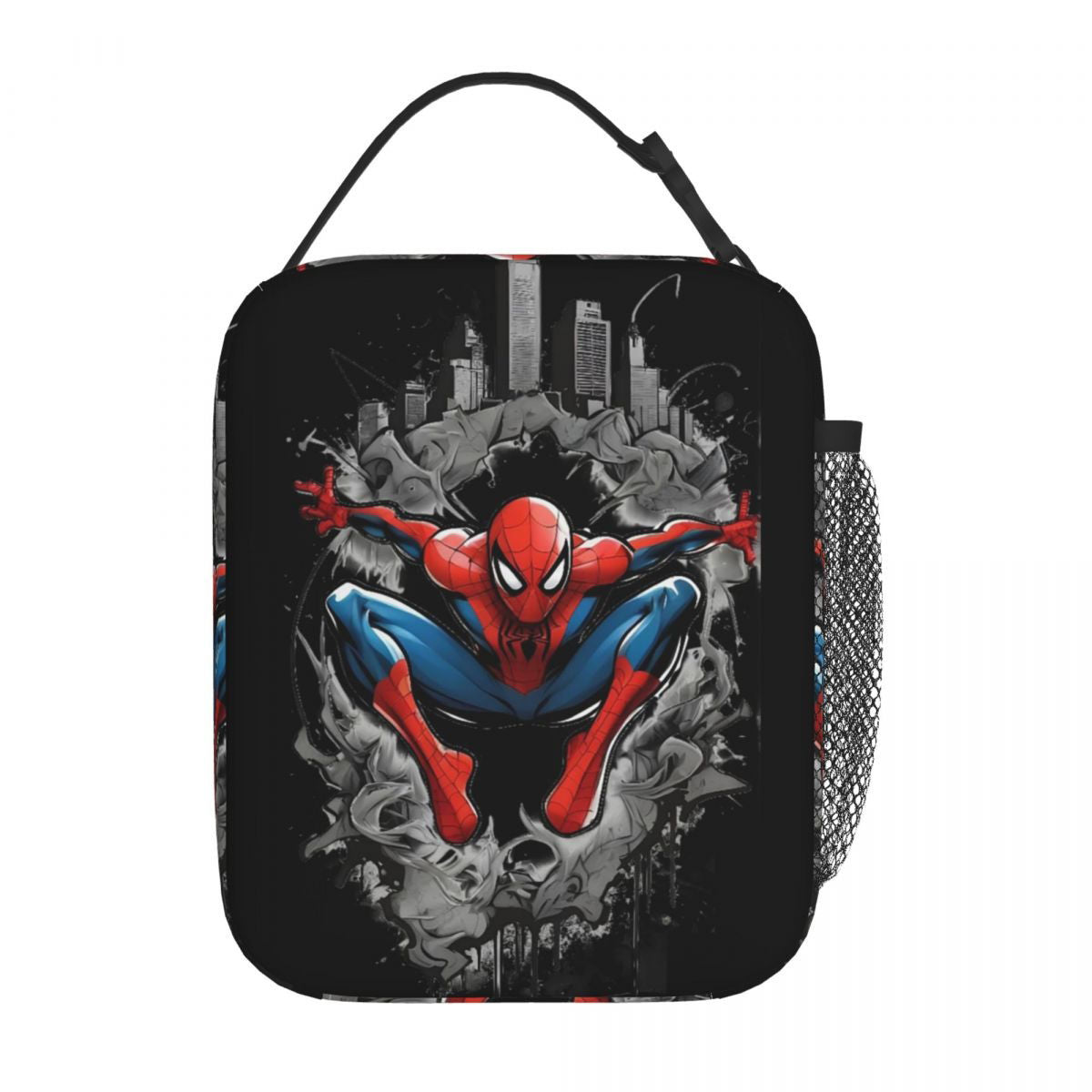 Spiderman Lunch Bag Spider Web Portable Tote with Side Mesh Pocket