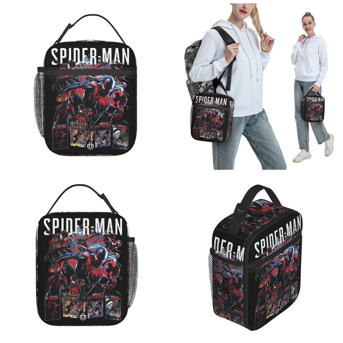 Spiderman Lunch Bag Spider Web Portable Tote with Side Mesh Pocket