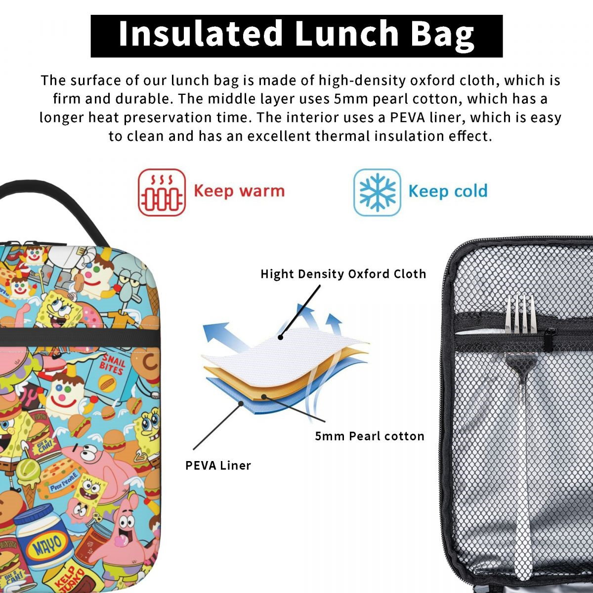 Spongebob Lunch Bag Portable Squarepants Insulated Lunch Tote - ChildAngle