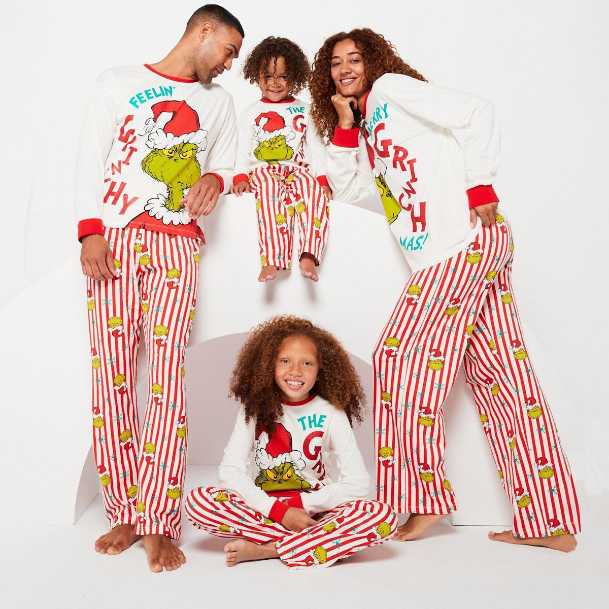 Striped Grinch Matching Christmas PJS Elf Pajamas Family Set Santa Hat Christmas Pants - ChildAngle