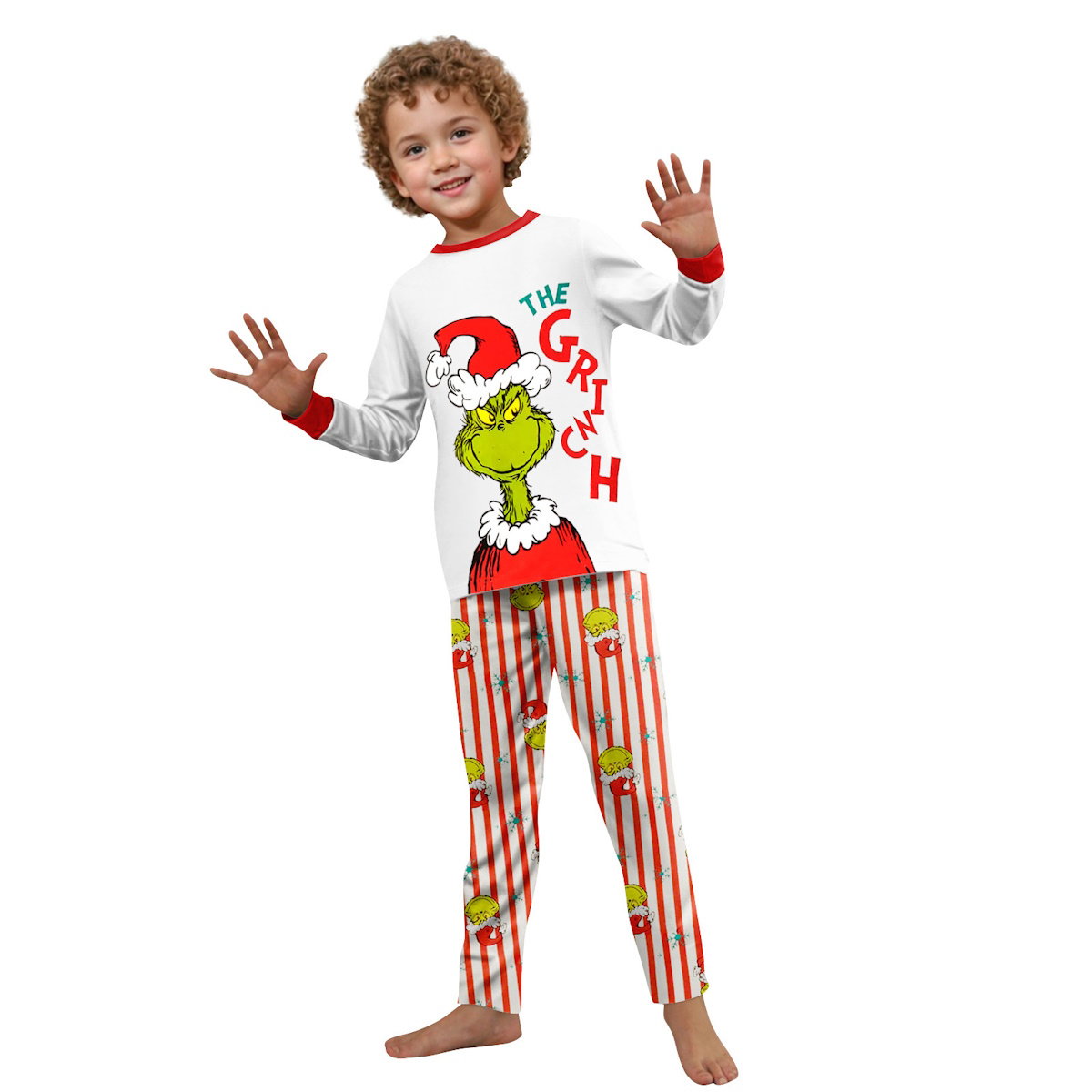 Striped Grinch Matching Christmas PJS Elf Pajamas Family Set Santa Hat Christmas Pants - ChildAngle