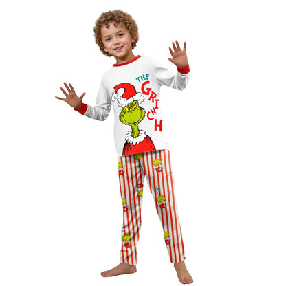 Striped Grinch Matching Christmas PJS Elf Pajamas Family Set Santa Hat Christmas Pants - ChildAngle