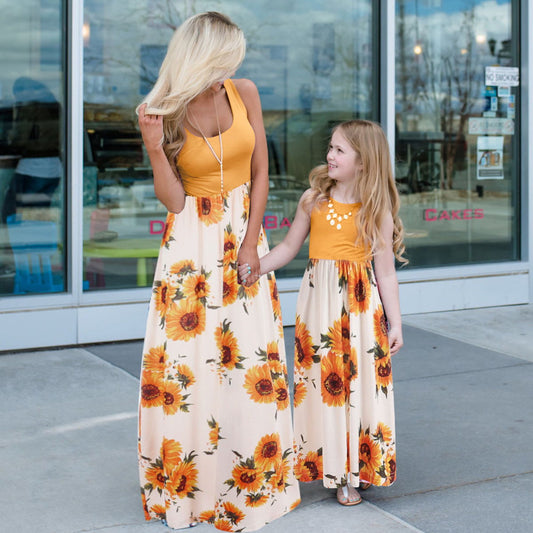 Sunflower Mommy and Me Matching Dress Long Maxi Dress - ChildAngle