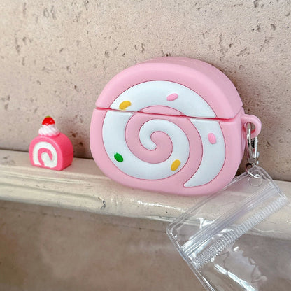 Pink Swiss Roll-shaped AirPods case - ChildAngle