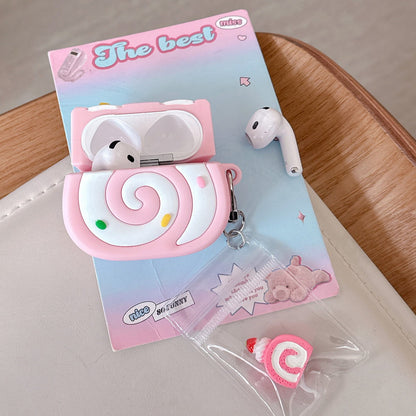 Pink Swiss Roll-shaped AirPods case - ChildAngle