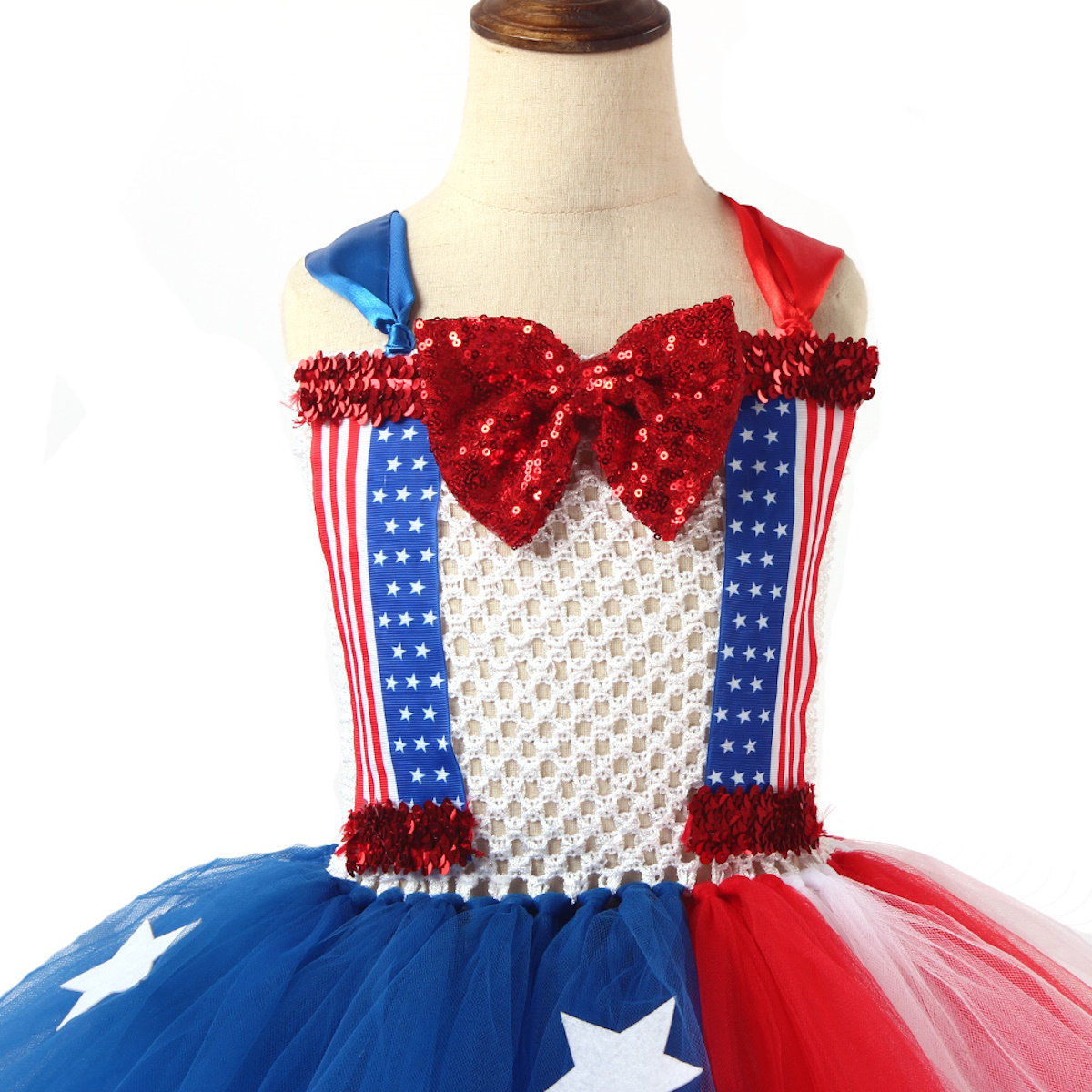 Teen Girls 4th of July Costume Bowknow Tulle Dress with Headband - ChildAngle