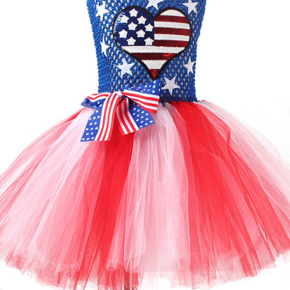 Teen Girls 4th of July Costume Bowknow Tulle Dress with Headband - ChildAngle