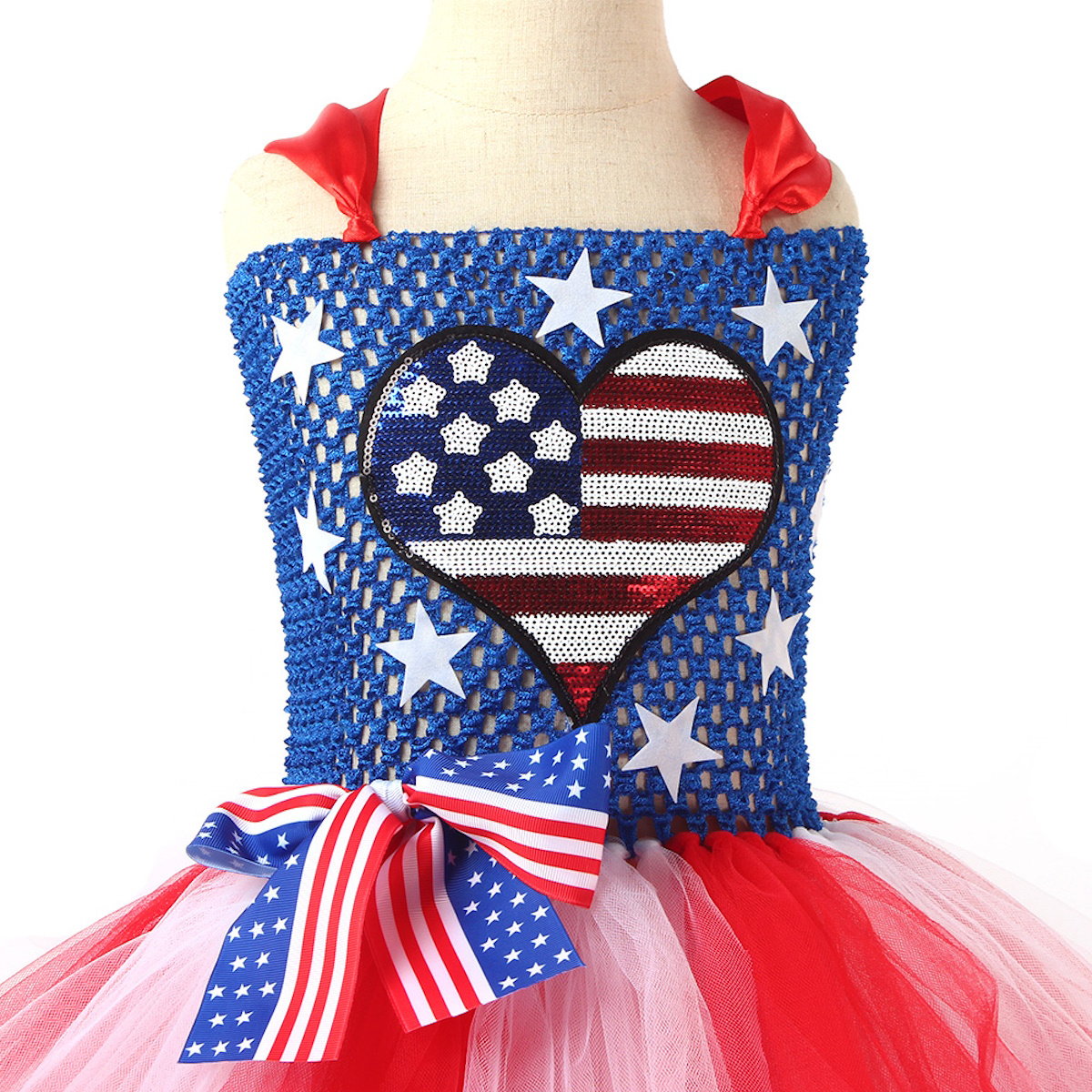 Teen Girls 4th of July Costume Bowknow Tulle Dress with Headband - ChildAngle